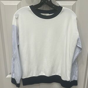 Mixed media sweatshirt striped cotton sleeves